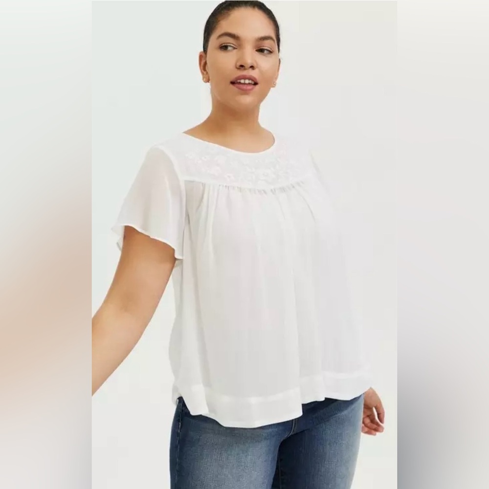 Torrid White Embroidered Chiffon Blouse